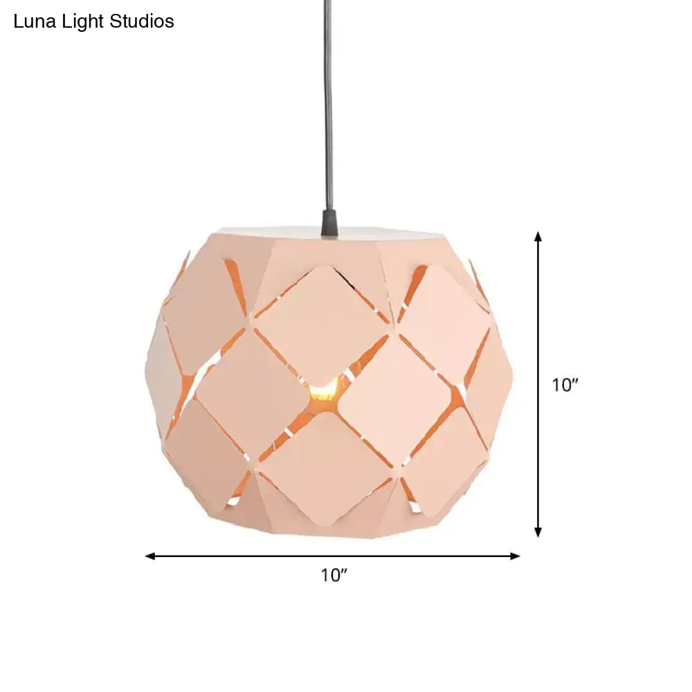 Minimalist Pink Metal Hanging Lamp With Laser-Cut Design