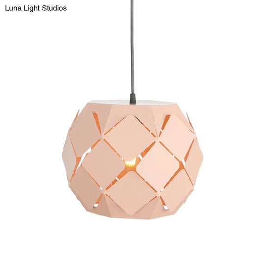 Minimalist Pink Metal Hanging Lamp With Laser-Cut Design