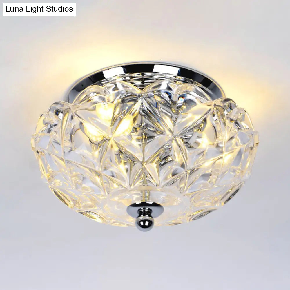 Lattice Crystal Scalloped Mini Flushmount Ceiling Light - Simple 2-Head Loft House In Chrome