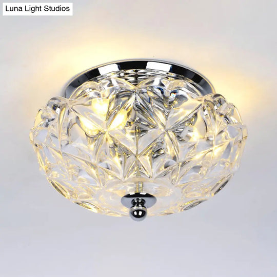 Lattice Crystal Scalloped Mini Flushmount Ceiling Light - Simple 2-Head Loft House In Chrome