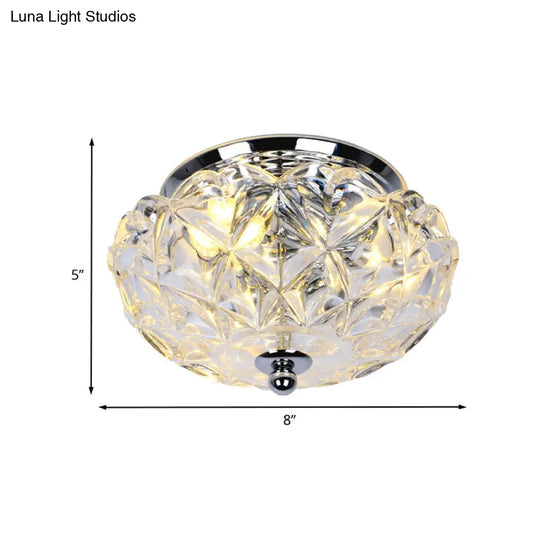 Lattice Crystal Scalloped Mini Flushmount Ceiling Light - Simple 2-Head Loft House In Chrome