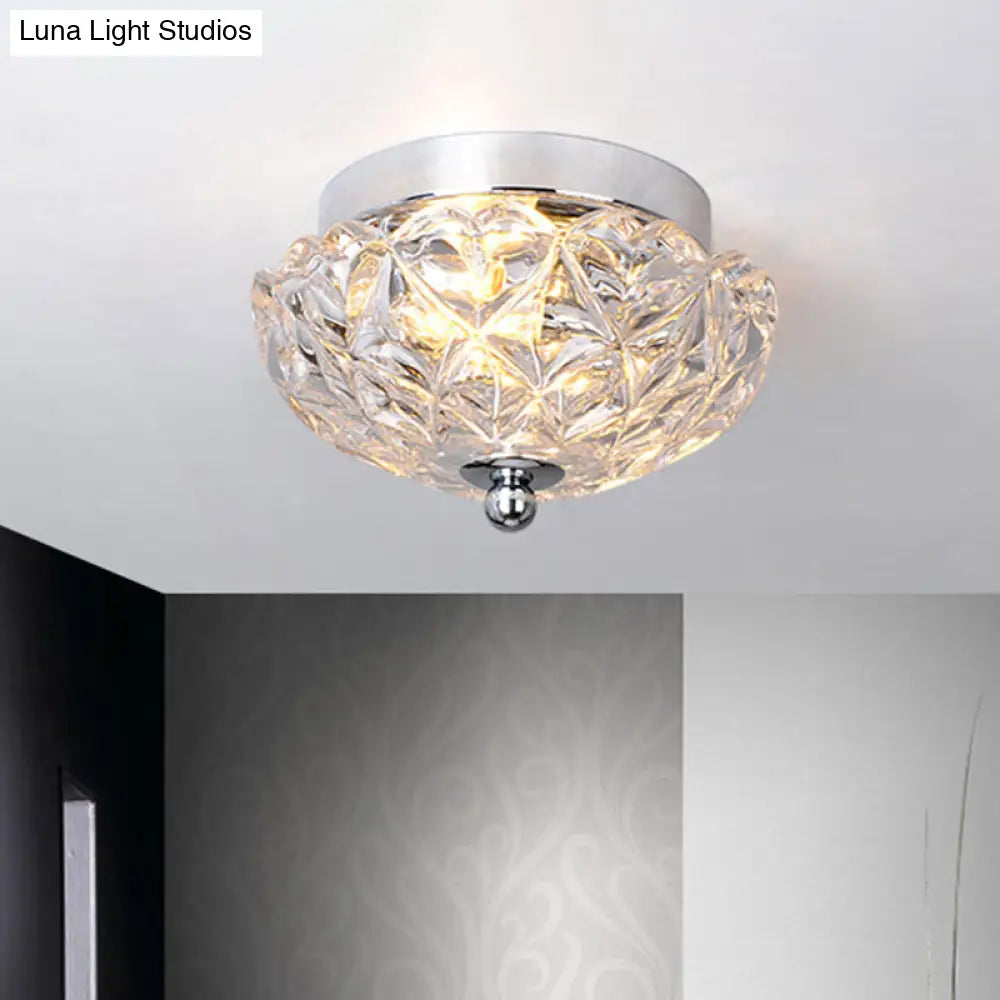 Lattice Crystal Scalloped Mini Flushmount Ceiling Light - Simple 2-Head Loft House In Chrome