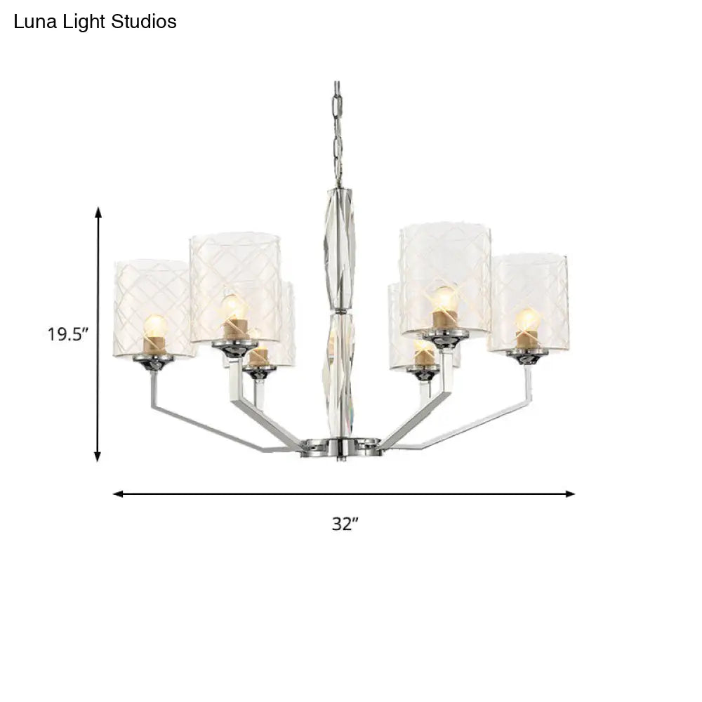 Sleek Glass Up Chandelier 6/8-Light Ceiling Lighting Fixture In Chrome