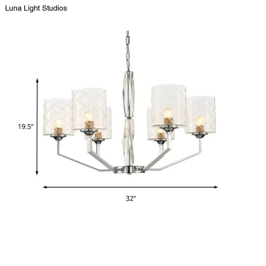 Sleek Glass Up Chandelier 6/8-Light Ceiling Lighting Fixture In Chrome