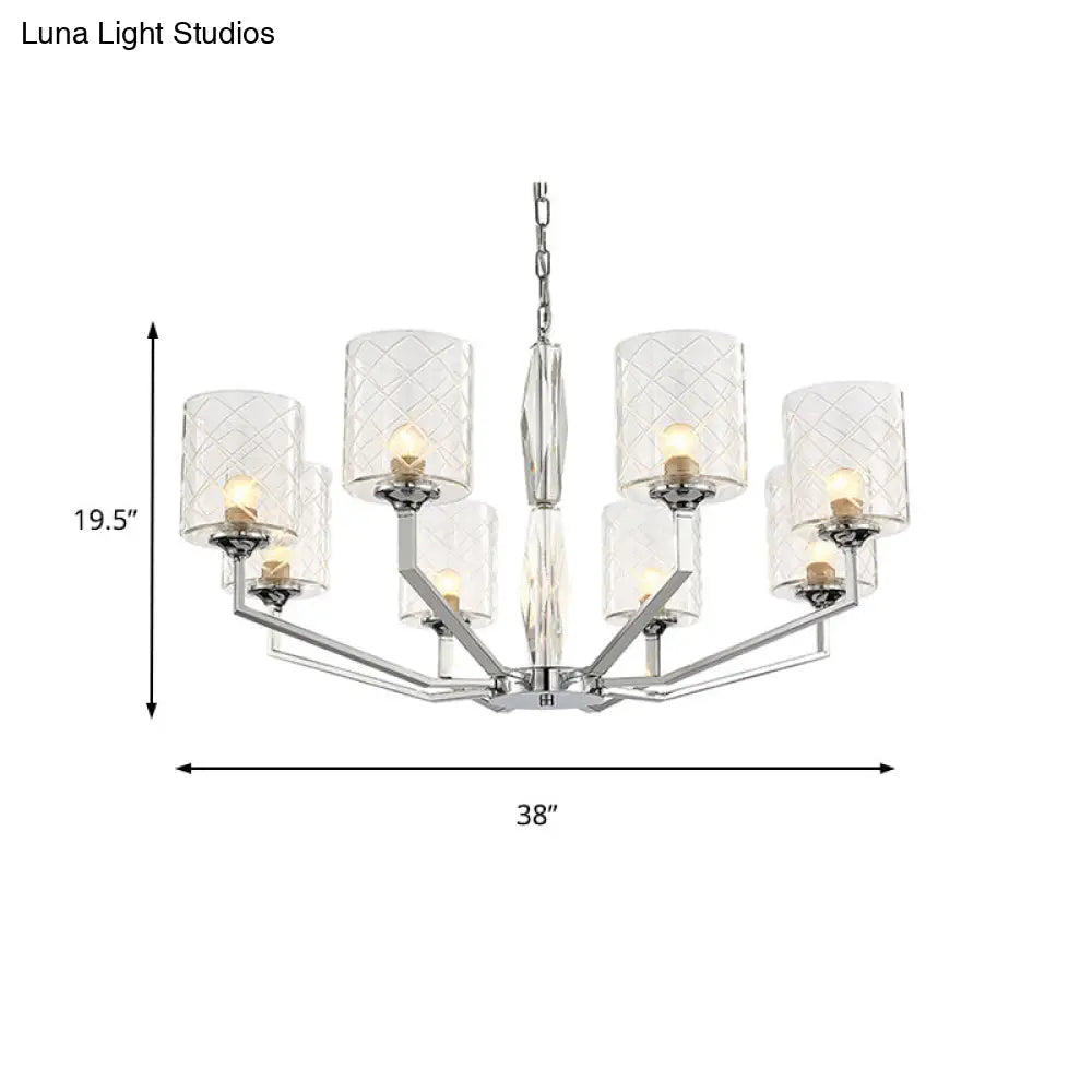 Sleek Glass Up Chandelier 6/8-Light Ceiling Lighting Fixture In Chrome