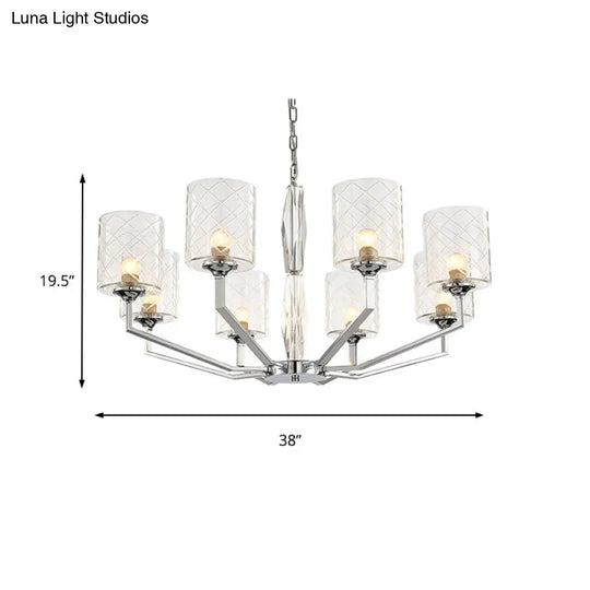 Sleek Glass Up Chandelier 6/8-Light Ceiling Lighting Fixture In Chrome