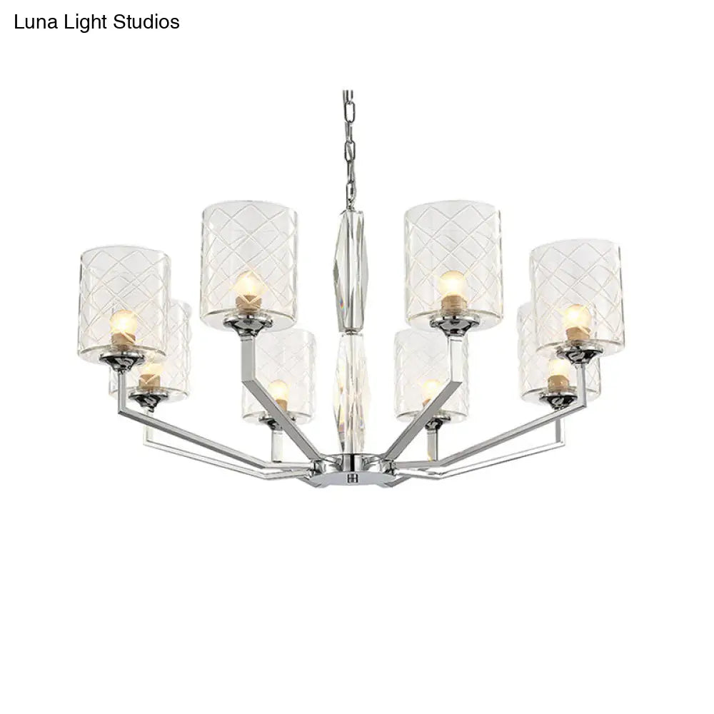 Sleek Glass Up Chandelier 6/8-Light Ceiling Lighting Fixture In Chrome