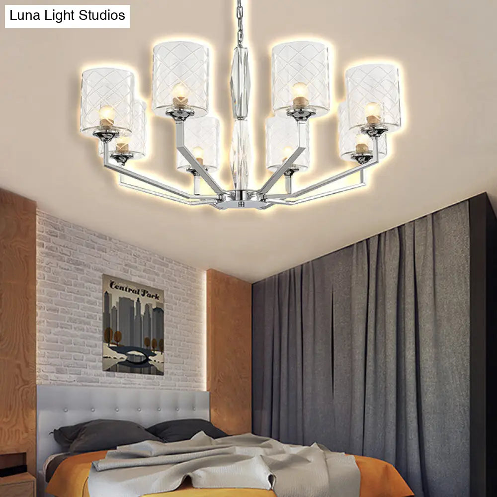 Sleek Glass Up Chandelier 6/8-Light Ceiling Lighting Fixture In Chrome 8 /