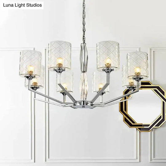 Sleek Glass Up Chandelier 6/8-Light Ceiling Lighting Fixture In Chrome