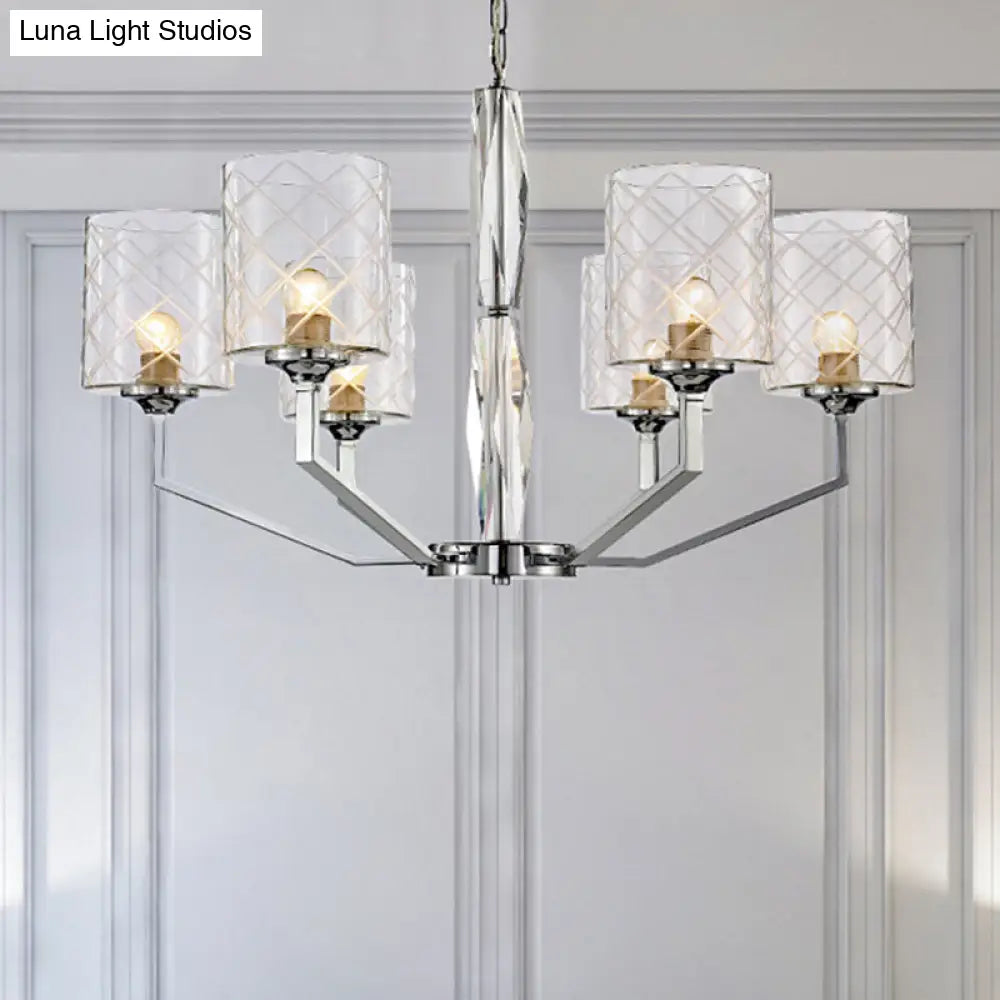 Lattice Glass Up Chandelier - Simple Cup Design 6/8-Light Ceiling Fixture In Chrome