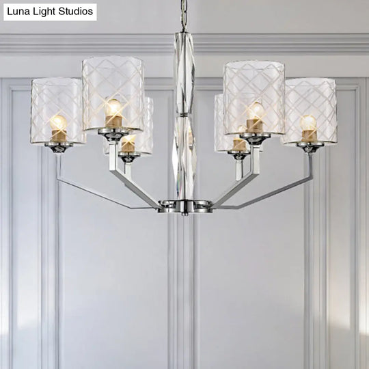 Lattice Glass Up Chandelier - Simple Cup Design 6/8-Light Ceiling Fixture In Chrome