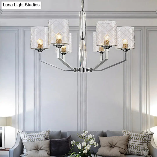 Sleek Glass Up Chandelier 6/8-Light Ceiling Lighting Fixture In Chrome