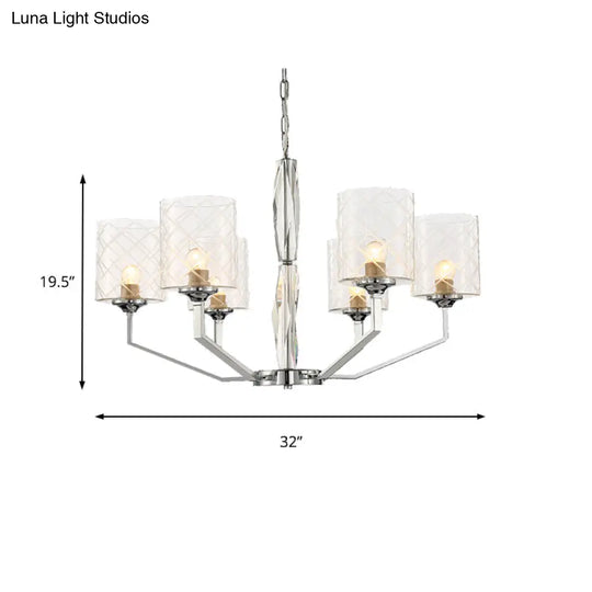 Lattice Glass Up Chandelier - Simple Cup Design 6/8-Light Ceiling Fixture In Chrome