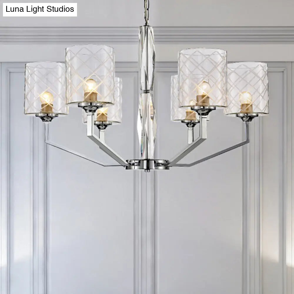 Sleek Glass Up Chandelier 6/8-Light Ceiling Lighting Fixture In Chrome