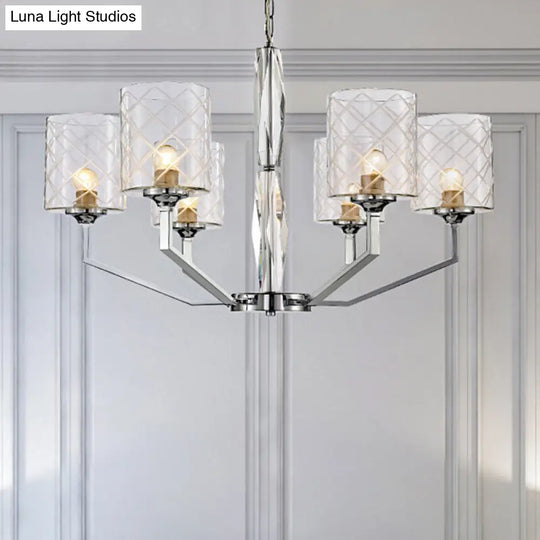 Sleek Glass Up Chandelier 6/8-Light Ceiling Lighting Fixture In Chrome