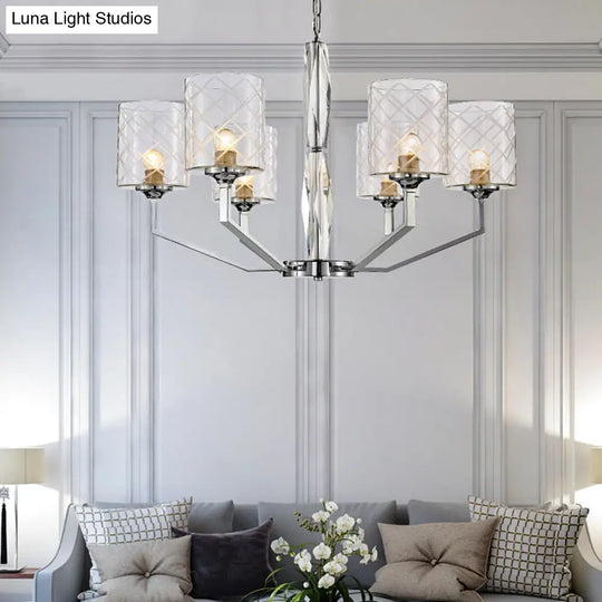 Lattice Glass Up Chandelier - Simple Cup Design 6/8-Light Ceiling Fixture In Chrome