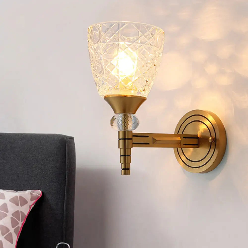 Lattice Glass Wall Lamp With Brass Finish - Loft Bedroom Mount Light 1 /