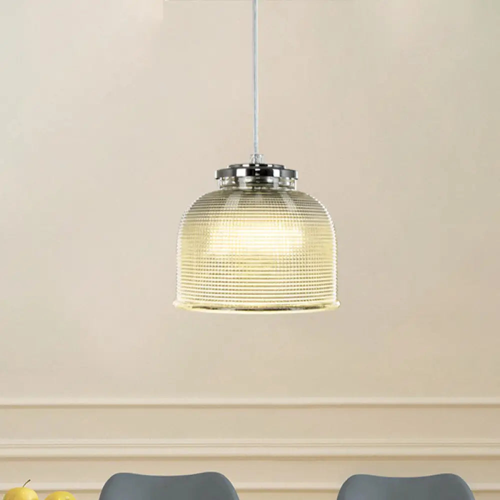 Latticed Glass Bowl Pendant Light – Modern Chrome Ceiling Lamp