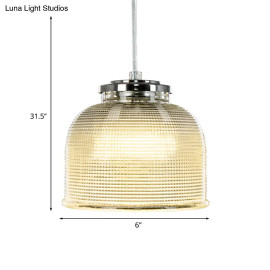 Latticed Glass Bowl Pendant Light – Modern Chrome Ceiling Lamp