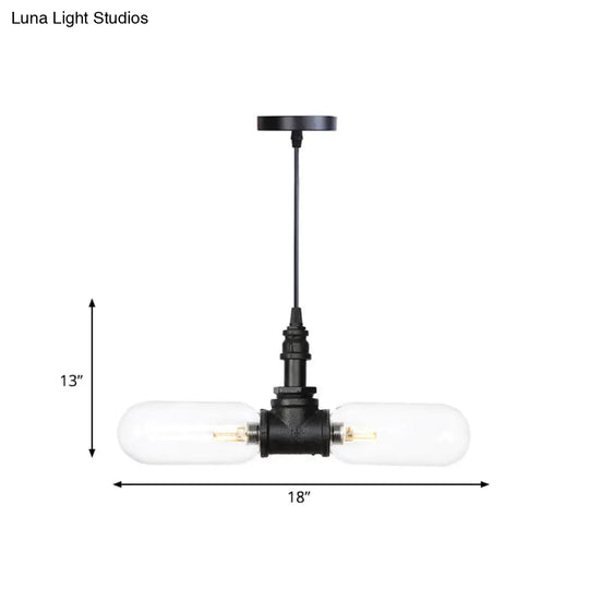 Laura - Black Clear Glass Capsule Shade Pendant Antiqued 2-Head Coffee Shop Led Ceiling Chandelier