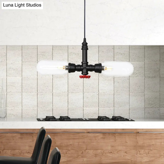 Laura - Black Clear Glass Capsule Shade Pendant Antiqued 2-Head Coffee Shop Led Ceiling Chandelier