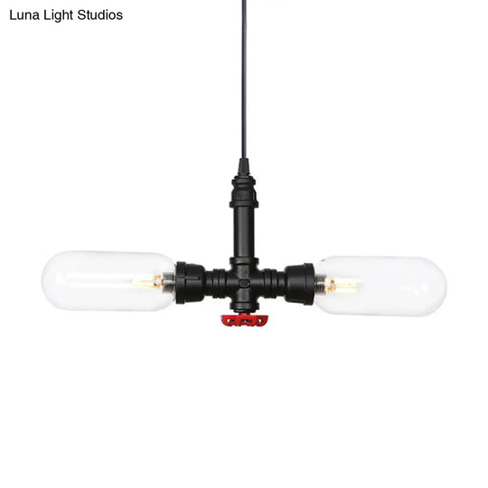 Laura - Black Clear Glass Capsule Shade Pendant Antiqued 2-Head Coffee Shop Led Ceiling Chandelier