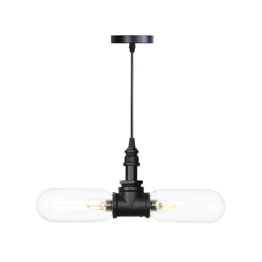 Laura - Black Clear Glass Capsule Shade Pendant Antiqued 2-Head Coffee Shop Led Ceiling Chandelier