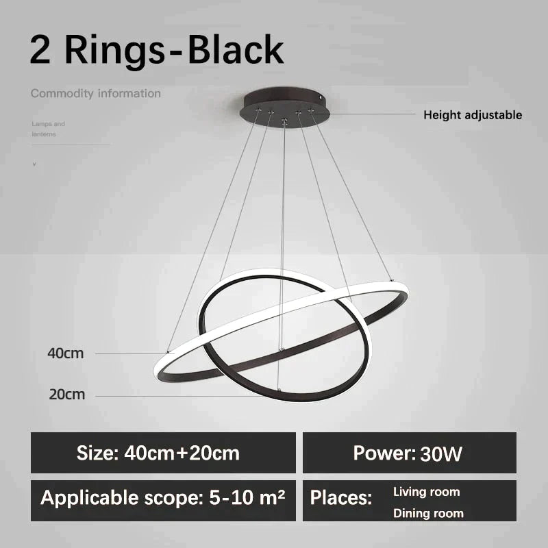Laya - Minimalist Led Ring Pendant Light 2 Rings-Black / Ac80-265V Brightness Dimmable