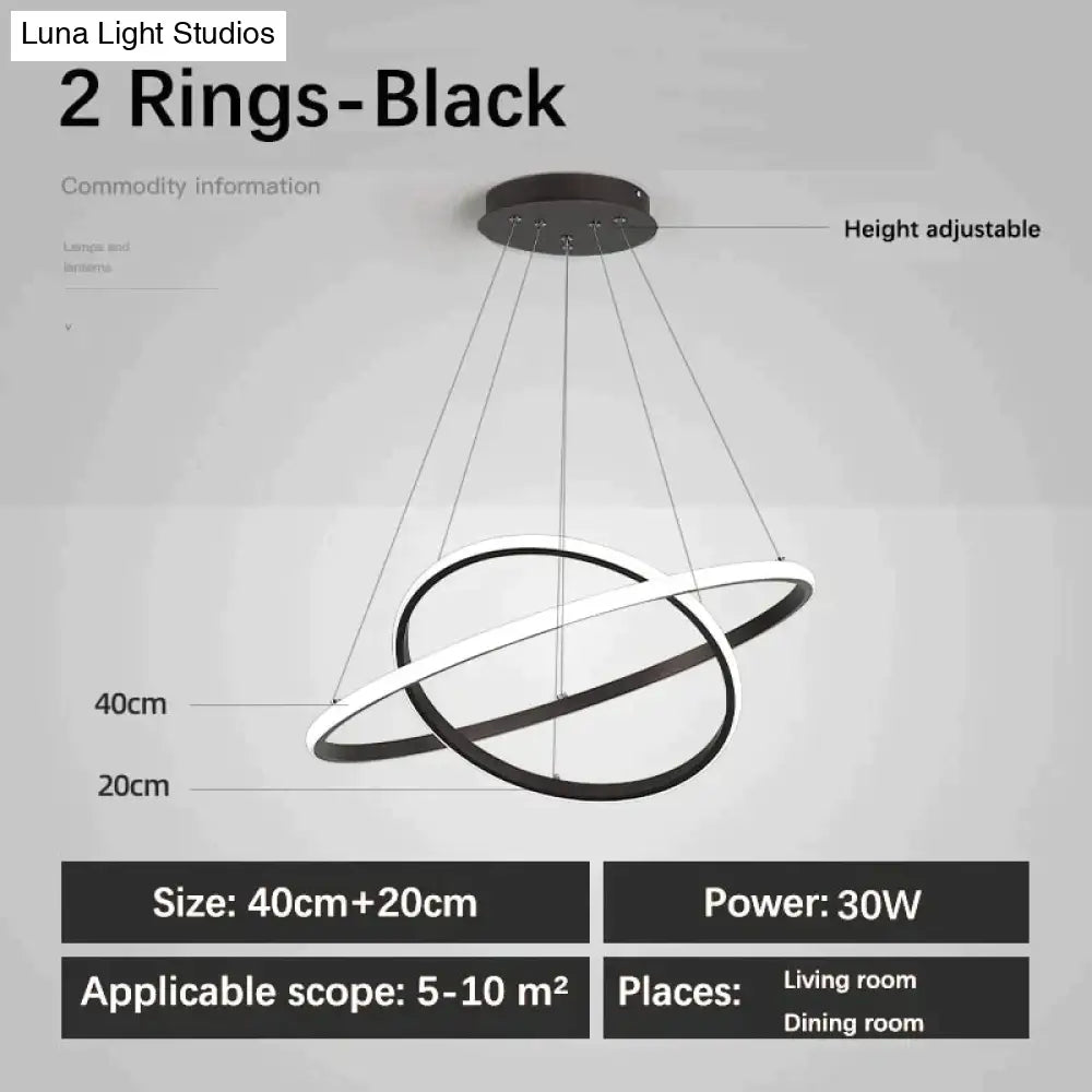 Laya - Minimalist Led Ring Pendant Light 2 Rings-Black / Ac80-265V Brightness Dimmable