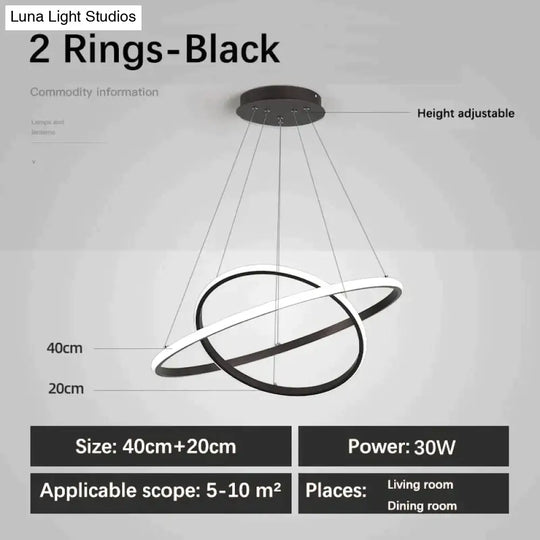 Laya - Minimalist Led Ring Pendant Light 2 Rings-Black / Ac80-265V Brightness Dimmable