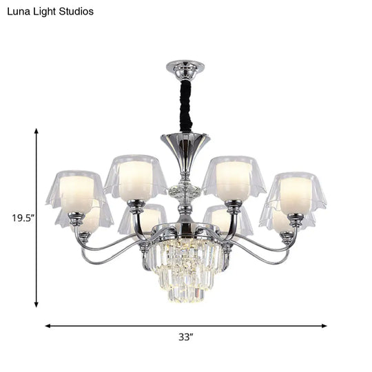 Layered Chandelier Minimalist Crystal Block Pendant - Chrome Ceiling Lighting With Clear Glass