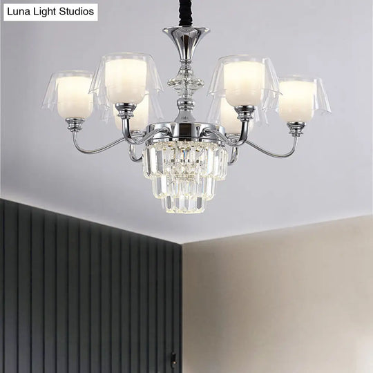 Layered Chandelier Minimalist Crystal Block Pendant - Chrome Ceiling Lighting With Clear Glass