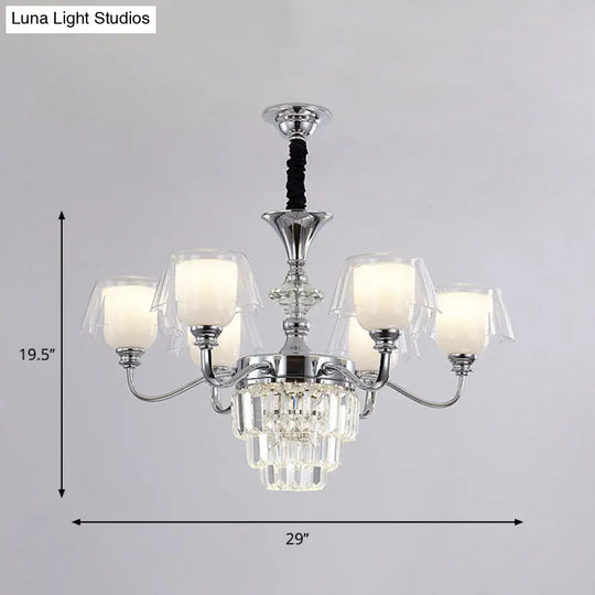 Layered Chandelier Minimalist Crystal Block Pendant - Chrome Ceiling Lighting With Clear Glass