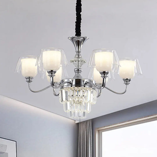 Layered Chandelier Minimalist Crystal Block Pendant - Chrome Ceiling Lighting With Clear Glass