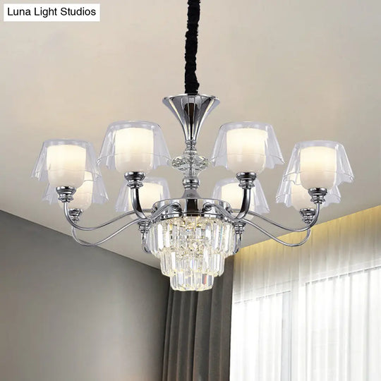 Minimalist Crystal Chandelier With Chrome Finish And Clear Glass Shade 8 /