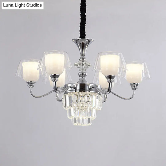 Layered Chandelier Minimalist Crystal Block Pendant - Chrome Ceiling Lighting With Clear Glass