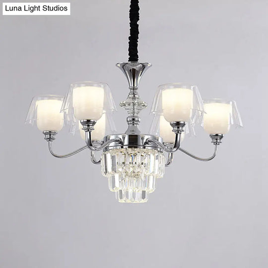 Minimalist Crystal Chandelier With Chrome Finish And Clear Glass Shade