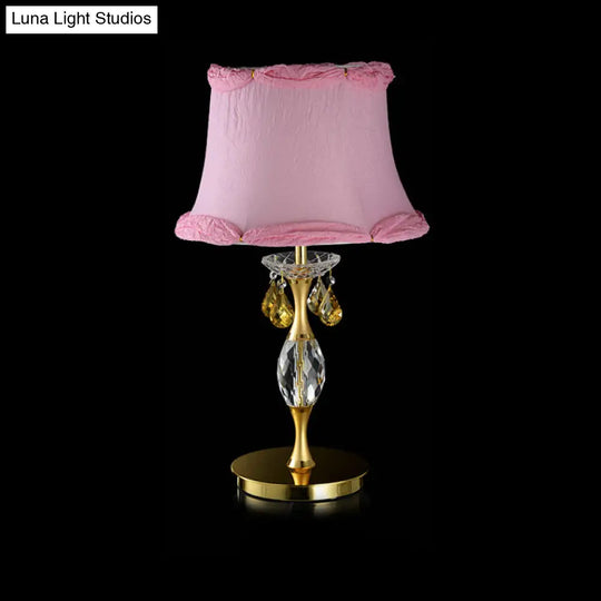 Layla - Pink Bell Fabric Night Table Lamp Simple 1 Light Bedroom Nightstand In With Crystal Urn Base