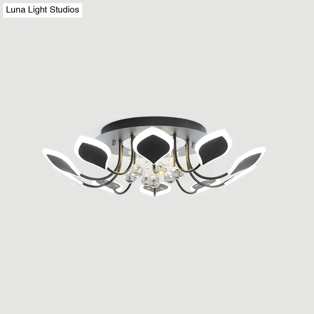 Leaf Acrylic Shade Sputnik Flush Mount Ceiling Light - Modern 8/10/12 Lights White/Black Bedroom