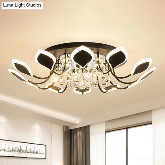 Leaf Acrylic Shade Sputnik Flush Mount Ceiling Light - Modern 8/10/12 Lights White/Black Bedroom