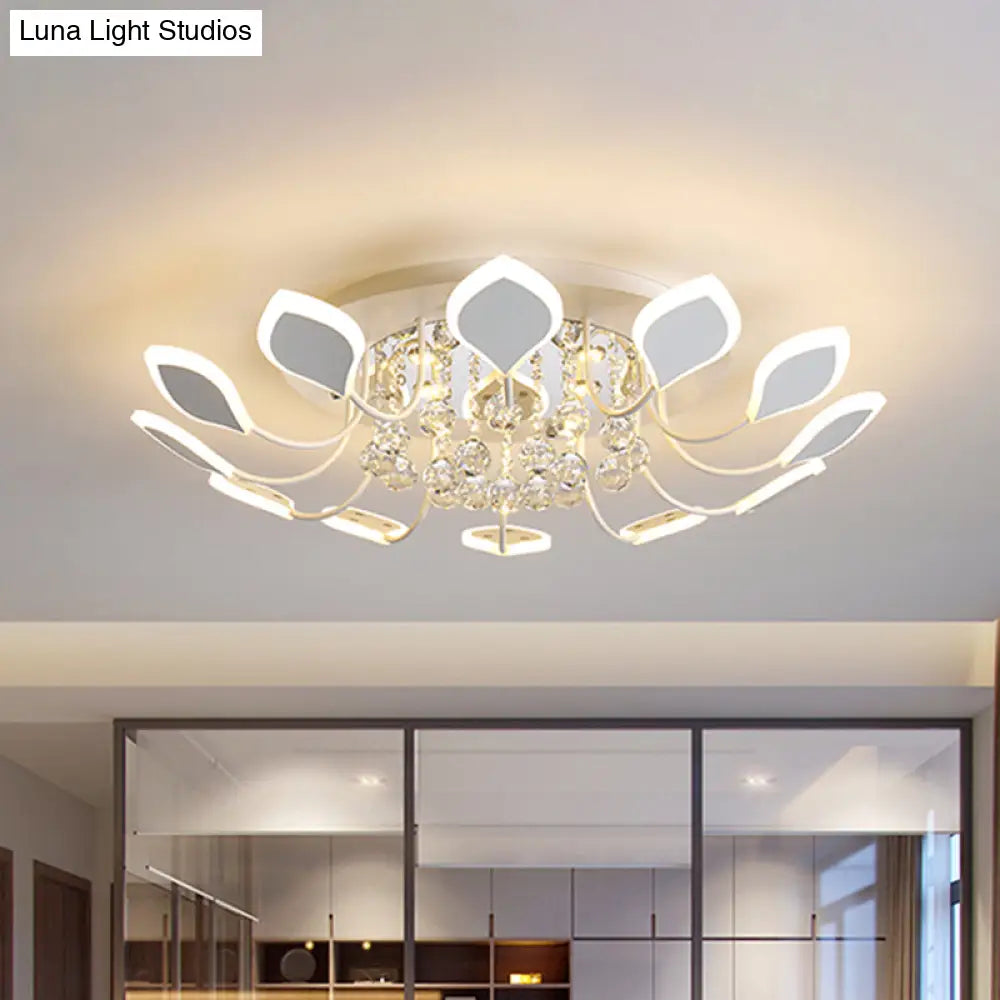 Leaf Acrylic Shade Sputnik Flush Mount Ceiling Light - Modern 8/10/12 Lights White/Black Bedroom