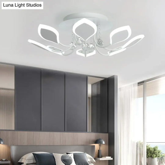 Leaf Acrylic Shade Sputnik Flush Mount Ceiling Light - Modern 8/10/12 Lights White/Black Bedroom