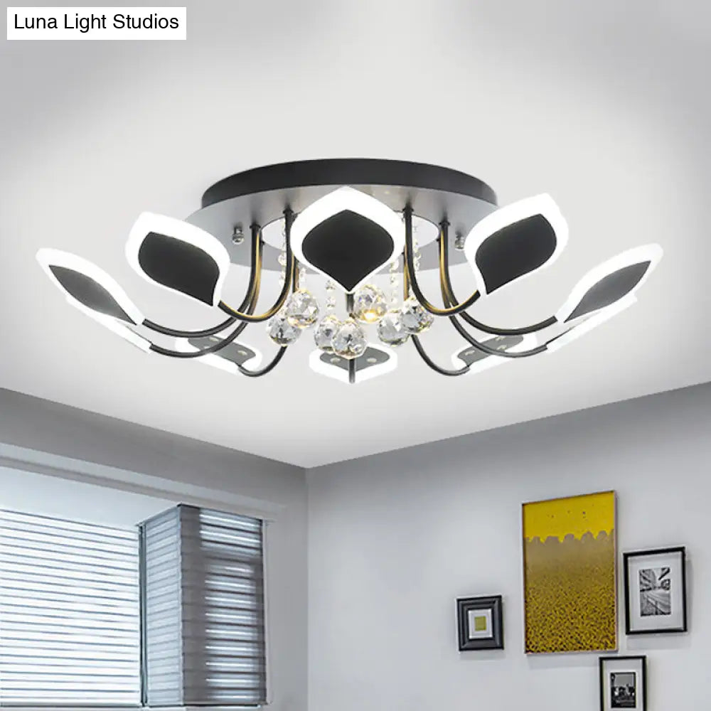 Leaf Acrylic Shade Sputnik Flush Mount Ceiling Light - Modern 8/10/12 Lights White/Black Bedroom