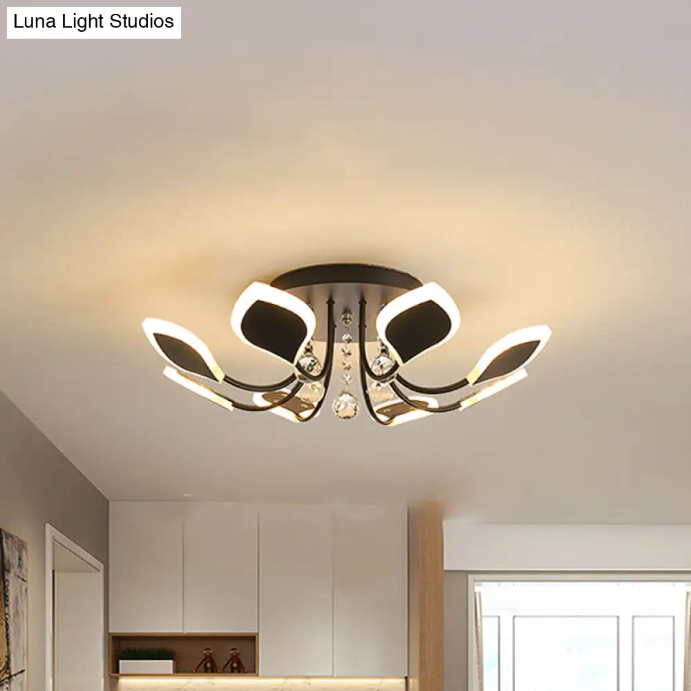 Leaf Acrylic Shade Sputnik Flush Mount Ceiling Light - Modern 8/10/12 Lights White/Black Bedroom