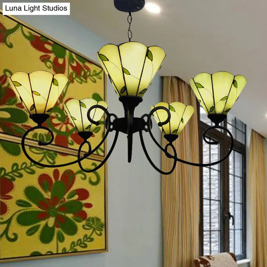 Leaf Chandelier Pendant Light - Loft Style | 5 Lights Stained Glass Beige