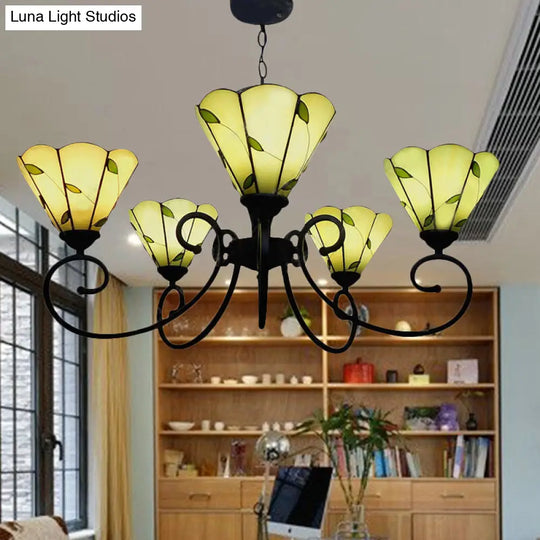 Leaf Chandelier Pendant Light - Loft Style | 5 Lights Stained Glass Beige