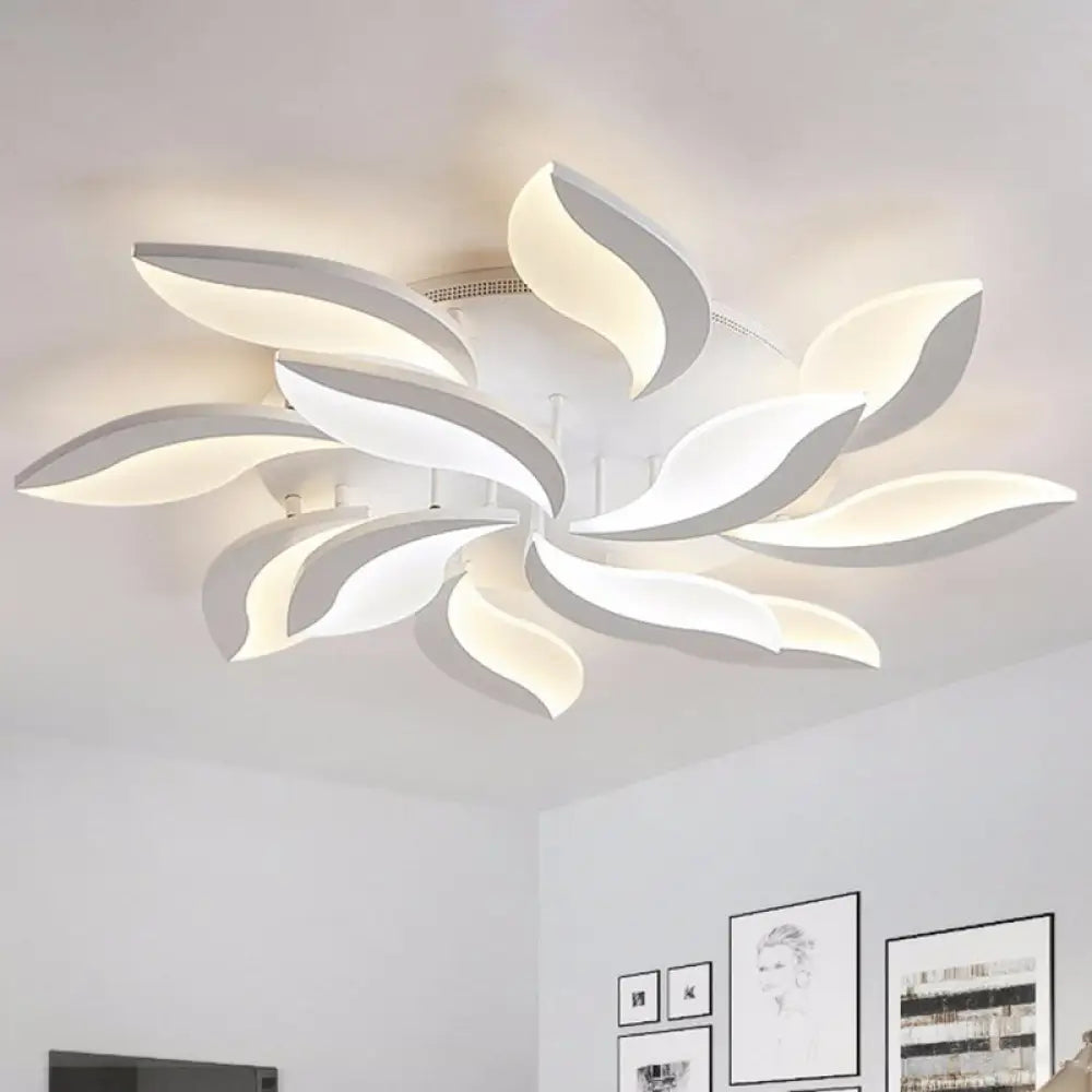 Leaf Led Semi Flush Acrylic Ceiling Light Fixture In White - Simple Style For Living Room 12 /