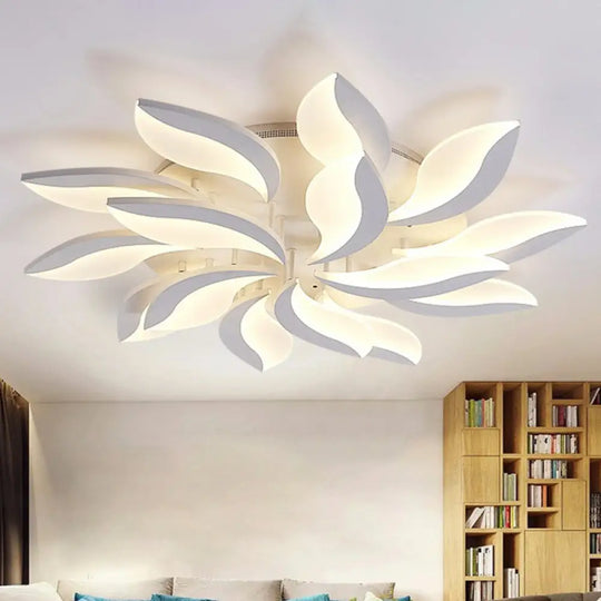 Leaf Led Semi Flush Acrylic Ceiling Light Fixture In White - Simple Style For Living Room 15 / Warm