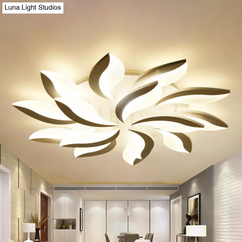 Leaf Led Semi Flush Acrylic Ceiling Light Fixture In White - Simple Style For Living Room