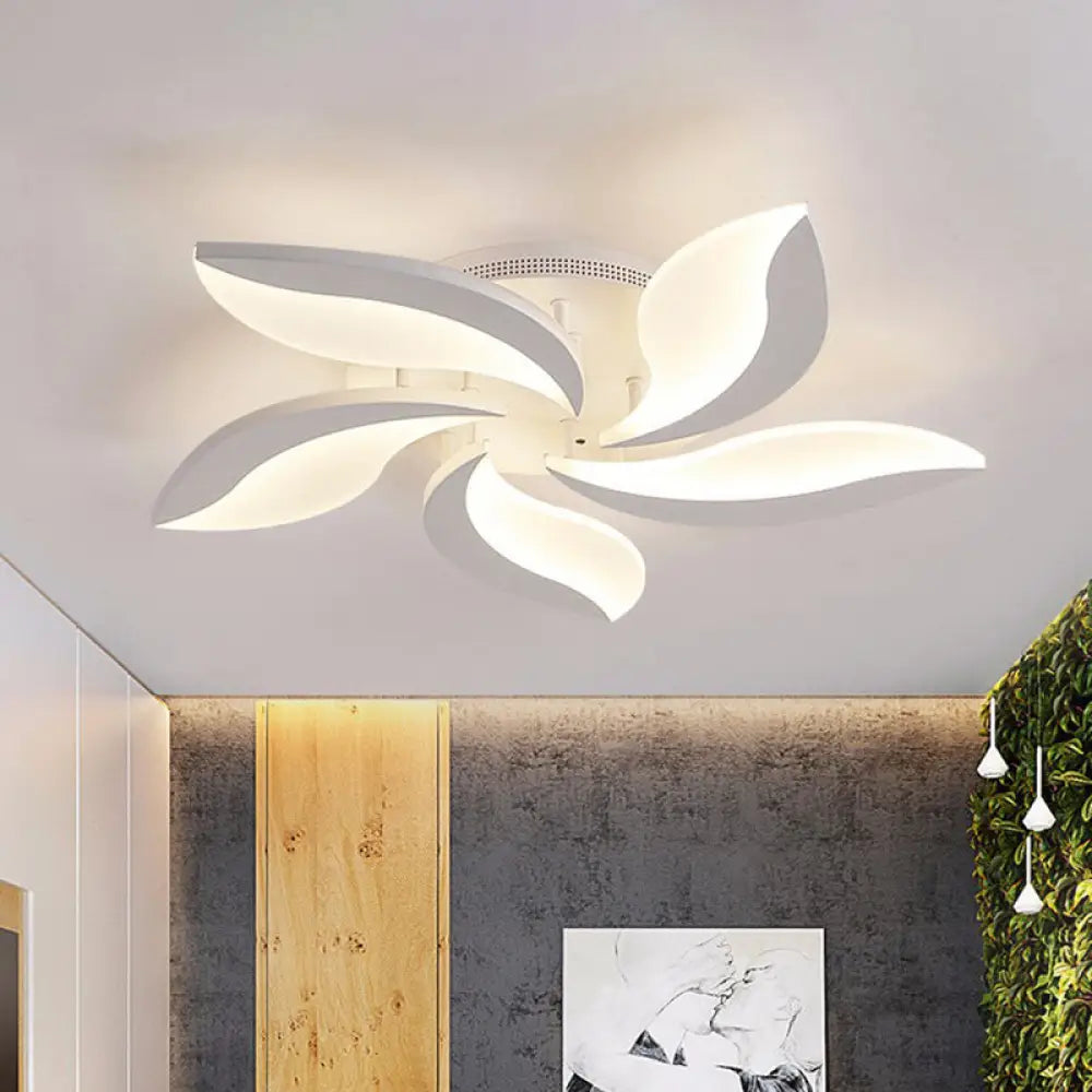 Leaf Led Semi Flush Acrylic Ceiling Light Fixture In White - Simple Style For Living Room 5 / Warm